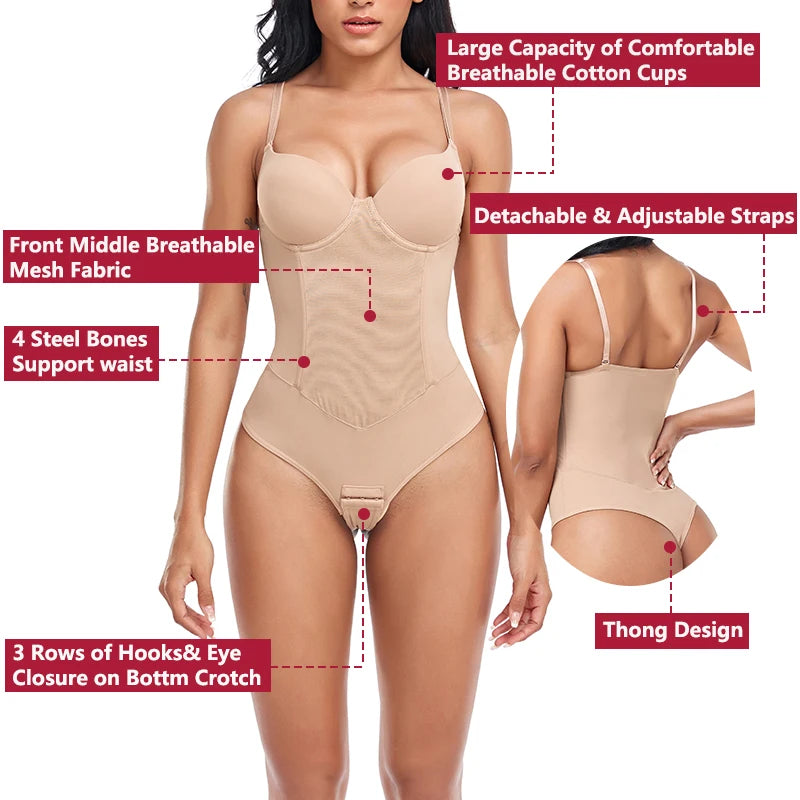 Women's Backless Tummy Control Shapewear Bodysuit – Medium Compression Hourglass Shaper - Harmony Haven - Essentials
