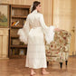 Women's White Satin Feather Bridal Robe – Luxury Mid-Calf Wedding Sleepwear Gown - Harmony Haven - Essentials