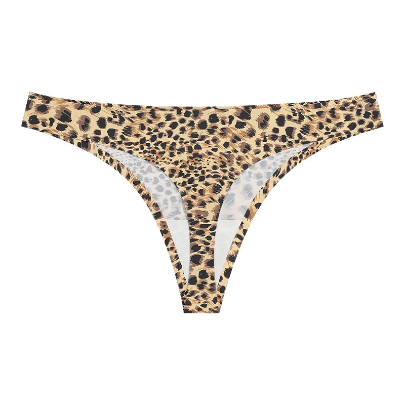 Women’s Leopard Print Seamless Thong – Low Waist Ice Silk G String Panties - Harmony Haven - Essentials