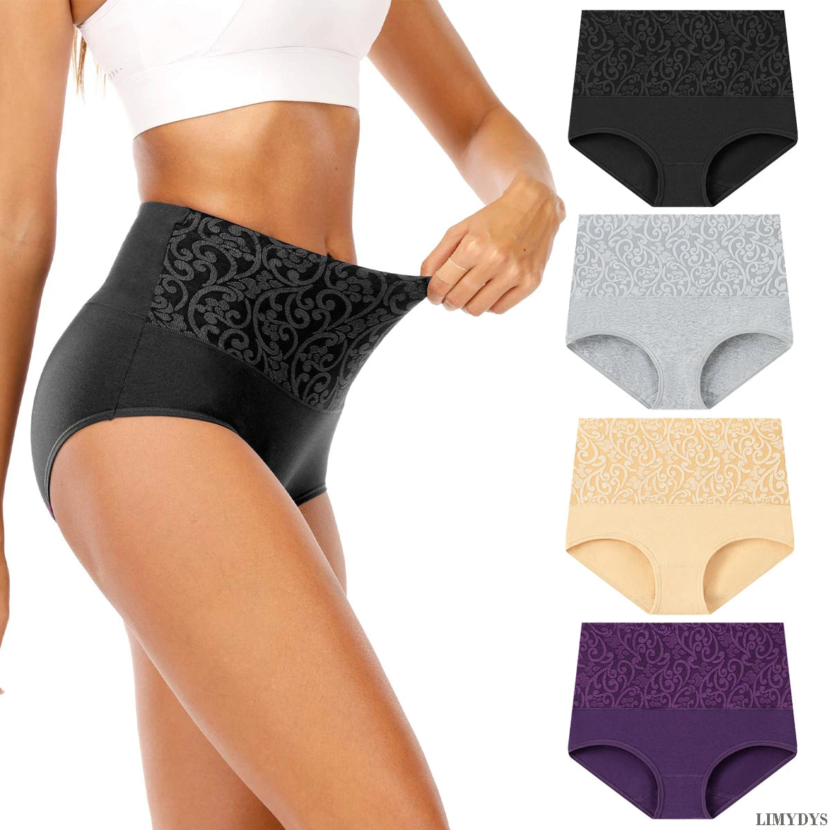 Women's Embroidered High-Waisted Cotton Briefs – Breathable Full-Coverage Everyday Underwear - Harmony Haven - Essentials