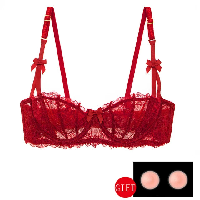 Women's Sheer Floral Lace Balconette Bra – Unlined Underwire Half-Cup Lingerie - Harmony Haven - Essentials
