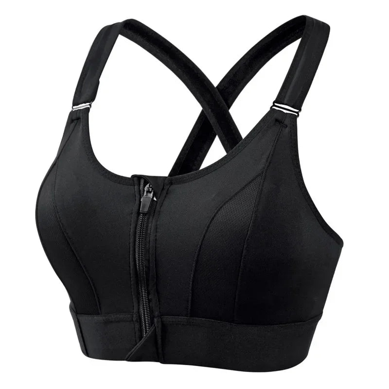 Women's Plus Size Front-Zipper Sports Bra – High-Impact Yoga & Workout Crop Tank - Harmony Haven - Essentials