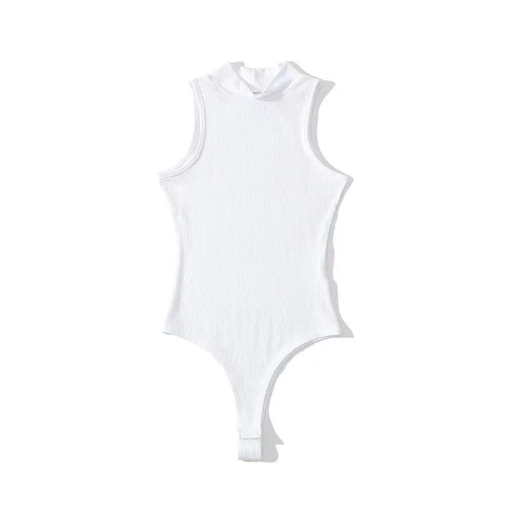Women's Strappy Backless Ribbed Bodysuit – Sleek White Bodycon Top - Harmony Haven - Essentials