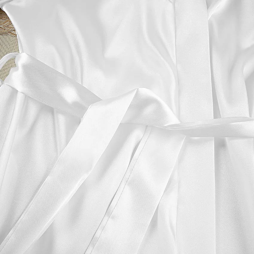 Women's Luxury Silk Feather Boudoir Robe – Long Bridal Kimono Maxi Dress - Harmony Haven - Essentials