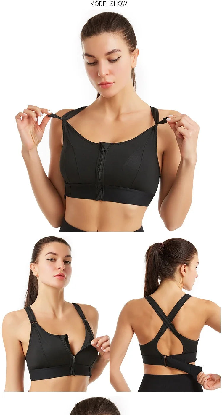 Women's Plus Size Front-Zipper Sports Bra – High-Impact Yoga & Workout Crop Tank - Harmony Haven - Essentials