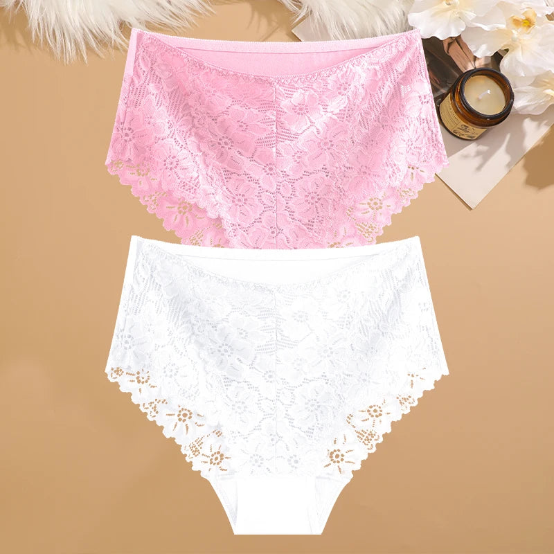 2-Piece Plus Size Lace Panties Set – Luxury Embroidery High-Rise Briefs - Harmony Haven - Essentials