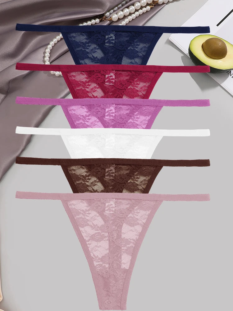 6-Piece Women's Lace Thong Set – Sexy Breathable Low-Rise G-Strings - Harmony Haven - Essentials