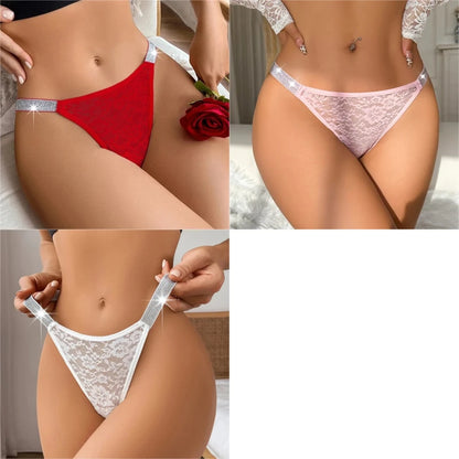 3PCS Women’s Lace G String Panties – Rhinestone Strap Sheer Floral Thongs - Harmony Haven - Essentials