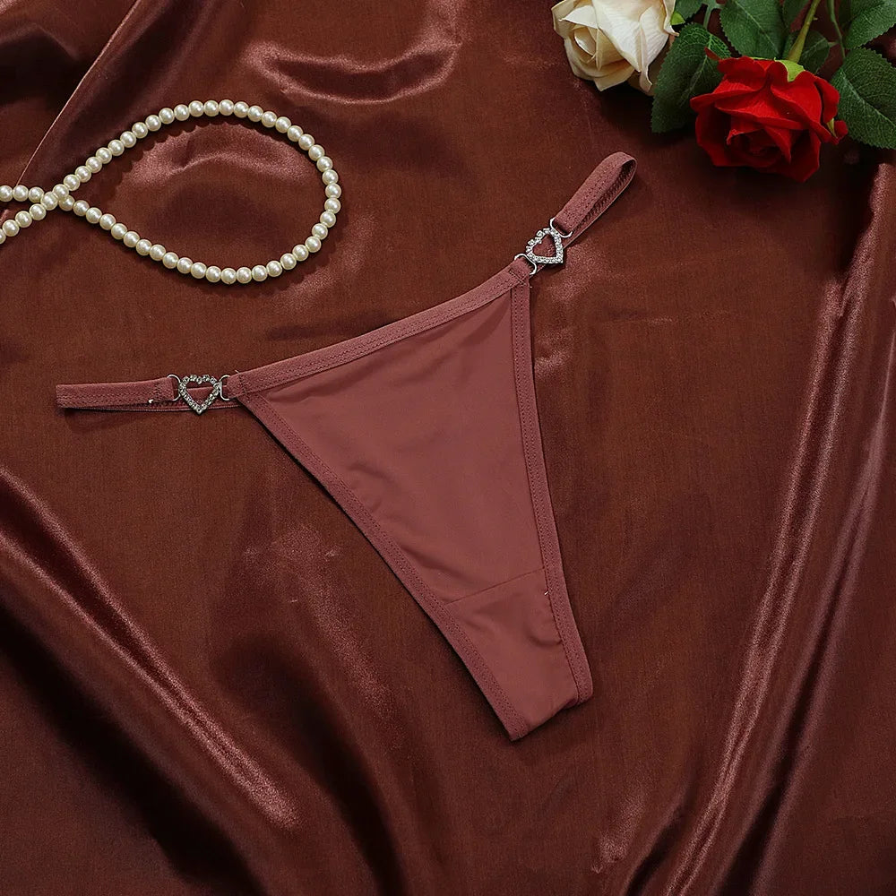 Women’s Heart Decor Thong Panties – Sexy Low Waist Lace Underwear - Harmony Haven - Essentials