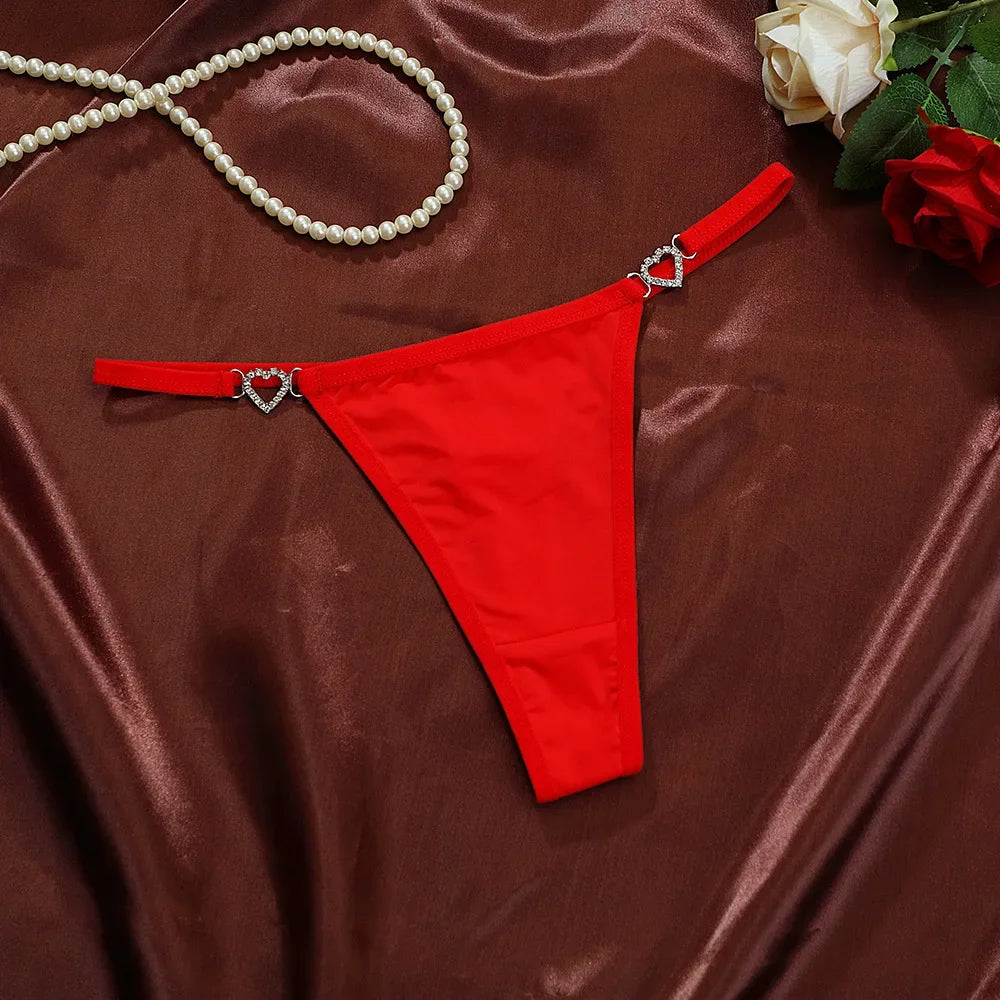 Women’s Heart Decor Thong Panties – Sexy Low Waist Lace Underwear - Harmony Haven - Essentials