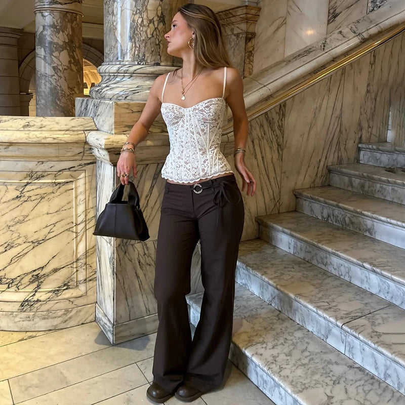 Women's Lace Fishbone Bustier Top – Adjustable Strap Corset Crop Camisole - Harmony Haven - Essentials