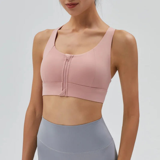 High-Impact Front-Zipper Sports Bra | Shockproof Wireless Gym & Yoga Vest - Harmony Haven - Essentials