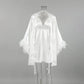 Women's Elegant Satin Bridal Morning Robe – Sheer Lace Accented Kimono Nightwear - Harmony Haven - Essentials