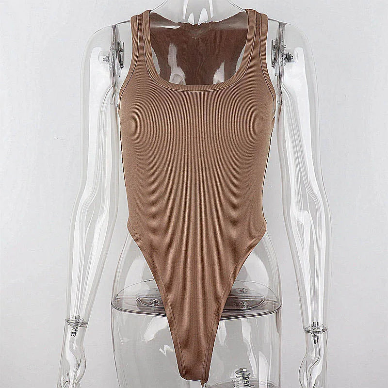 Women's Off-Shoulder Halter Knit Bodysuit – Sleeveless Slim-Fit Bodycon Top - Harmony Haven - Essentials