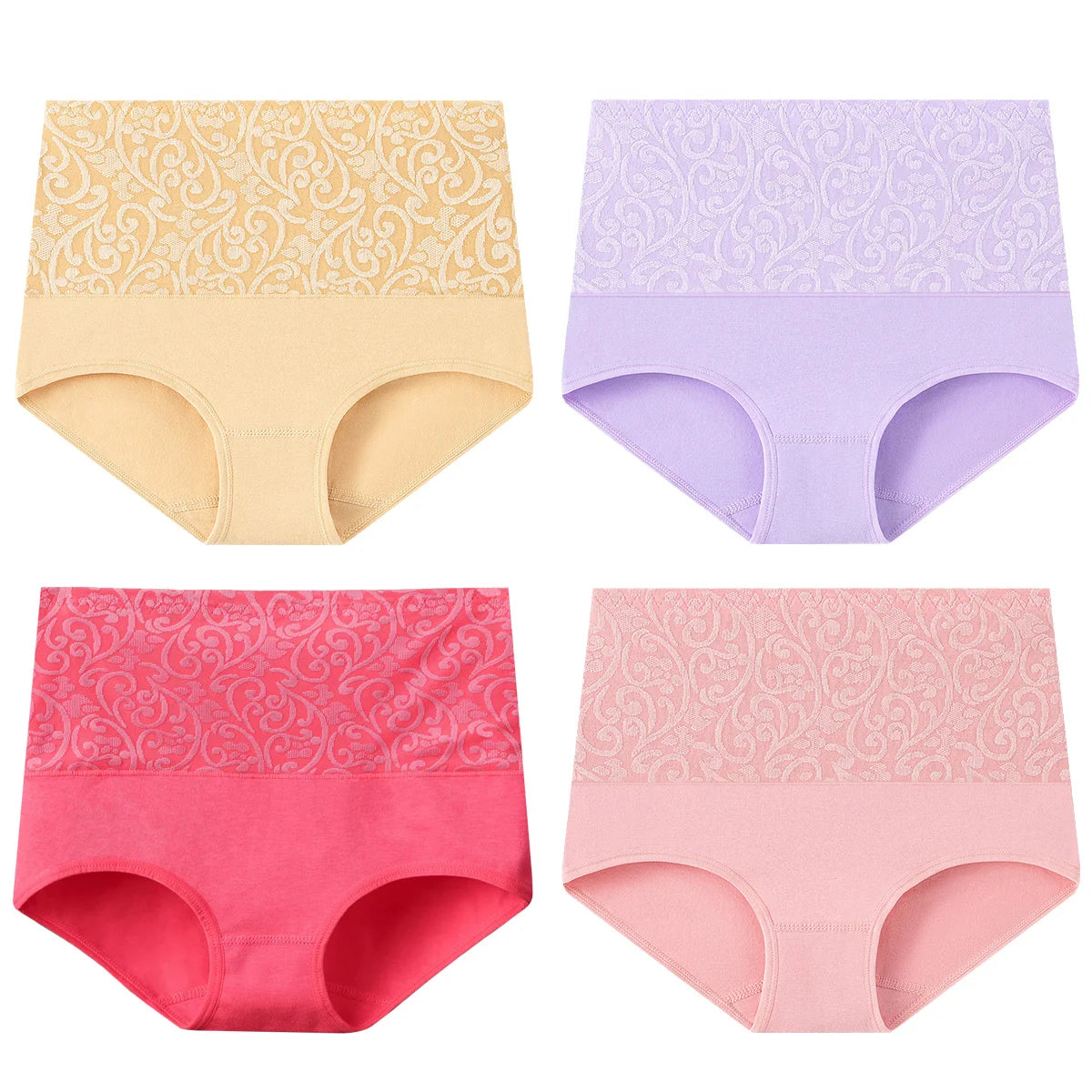 Women's Embroidered High-Waisted Cotton Briefs – Breathable Full-Coverage Everyday Underwear - Harmony Haven - Essentials
