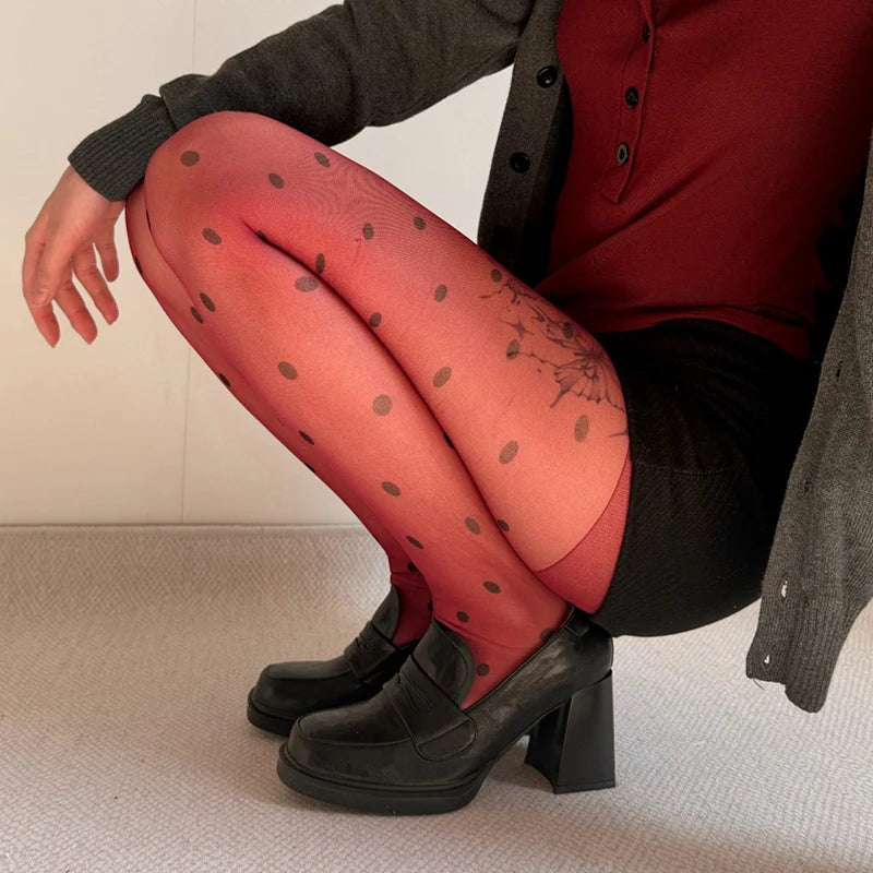 Women's Bold Polka Dot Sheer Tights – Retro Mesh Fashion Stockings - Harmony Haven - Essentials