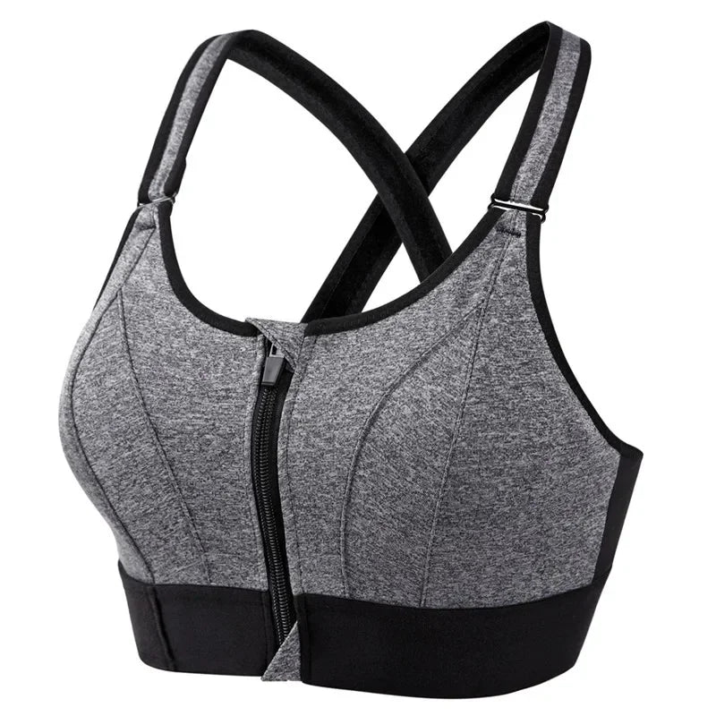 Women's Plus Size Front-Zipper Sports Bra – High-Impact Yoga & Workout Crop Tank - Harmony Haven - Essentials