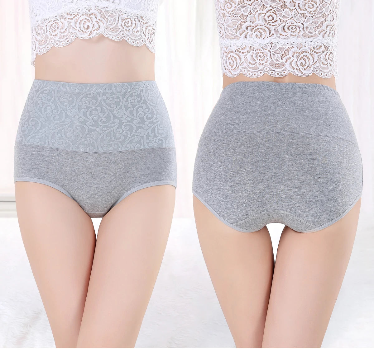 Women's Embroidered High-Waisted Cotton Briefs – Breathable Full-Coverage Everyday Underwear - Harmony Haven - Essentials