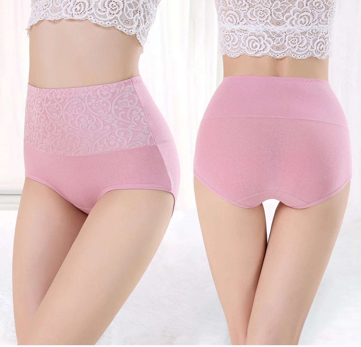 Women's Embroidered High-Waisted Cotton Briefs – Breathable Full-Coverage Everyday Underwear - Harmony Haven - Essentials
