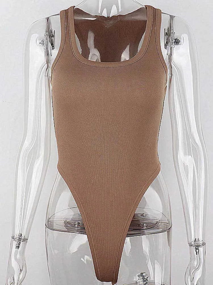 Women's Off-Shoulder Halter Knit Bodysuit – Sleeveless Slim-Fit Bodycon Top - Harmony Haven - Essentials