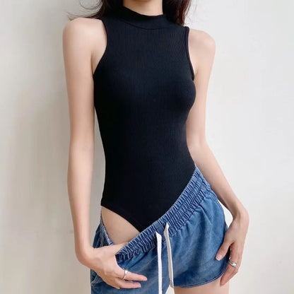 Women's Strappy Backless Ribbed Bodysuit – Sleek White Bodycon Top - Harmony Haven - Essentials