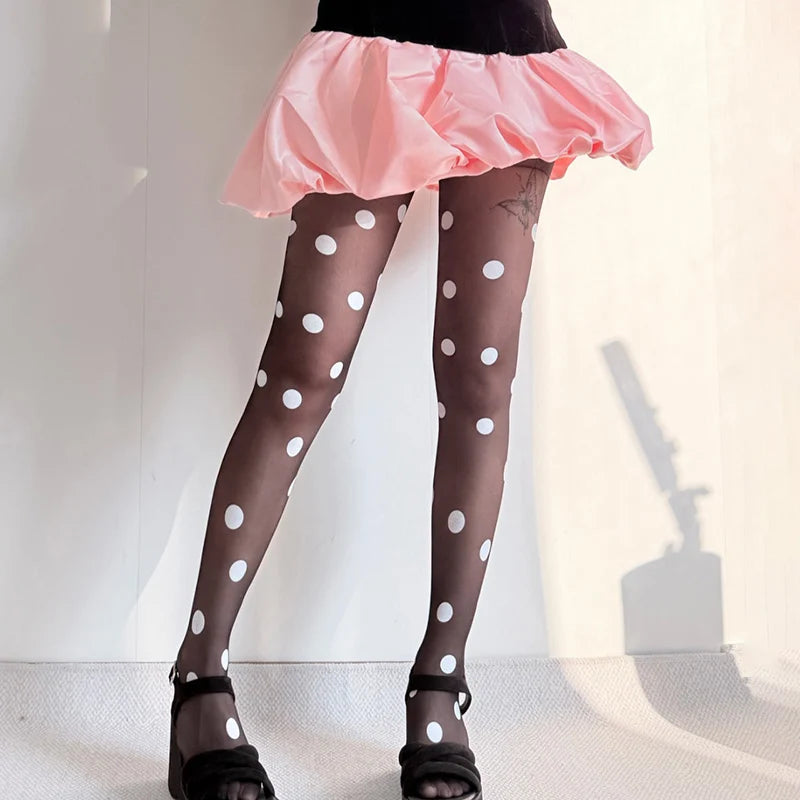 Women's Classic Polka Dot Sheer Tights – Elegant Transparent Pantyhose - Harmony Haven - Essentials