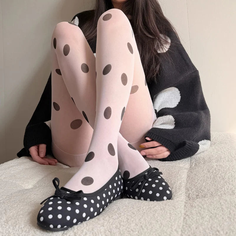 Women's Classic Polka Dot Sheer Tights – Elegant Transparent Pantyhose - Harmony Haven - Essentials