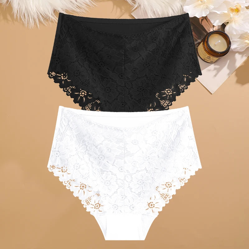 2-Piece Plus Size Lace Panties Set – Luxury Embroidery High-Rise Briefs - Harmony Haven - Essentials