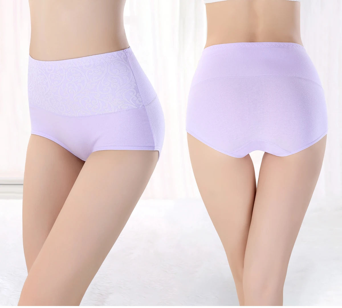 Women's Embroidered High-Waisted Cotton Briefs – Breathable Full-Coverage Everyday Underwear - Harmony Haven - Essentials