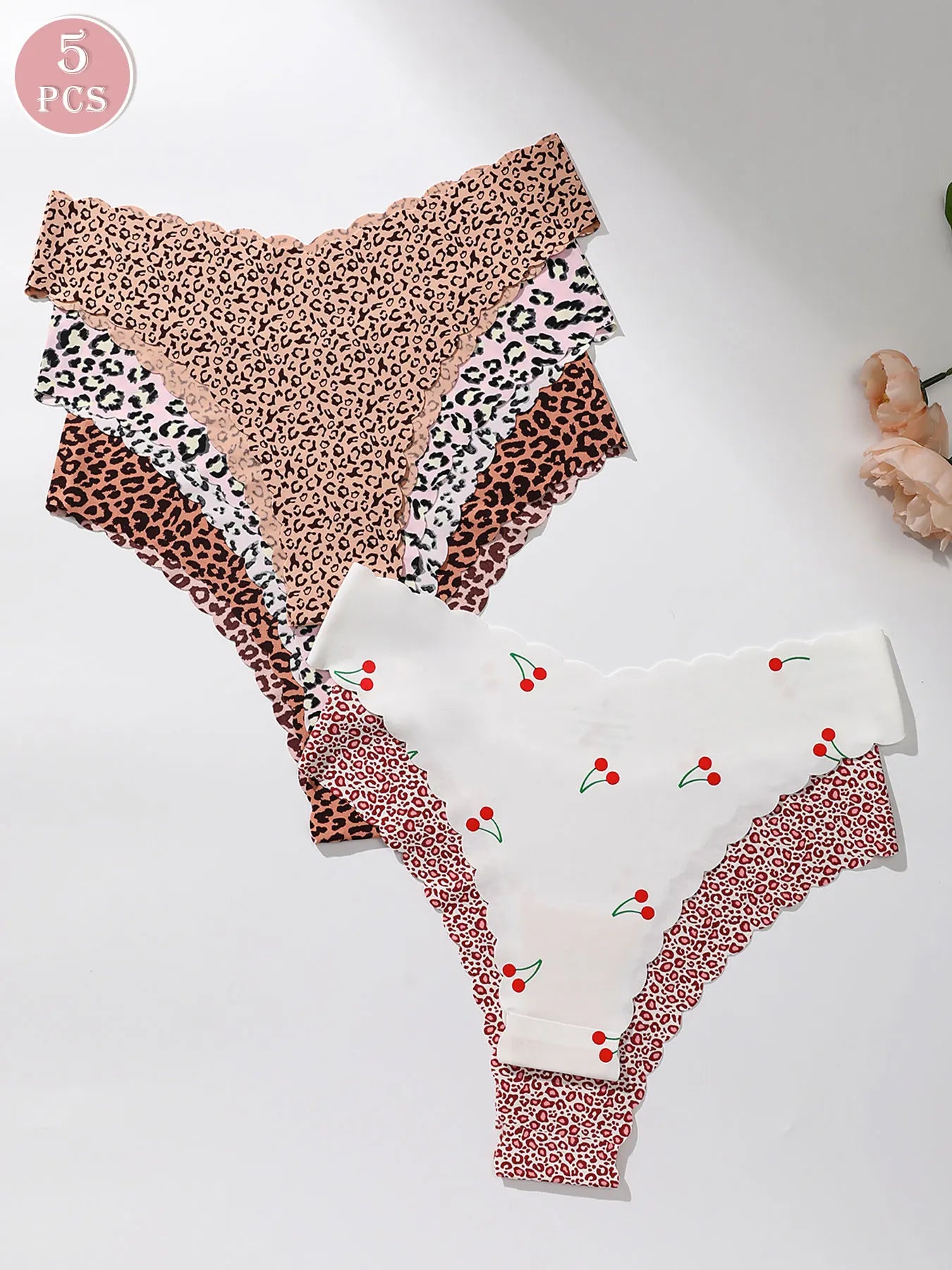 5-Piece Women's Printed Panties Set – Wavy Edge Soft Low-Rise Briefs - Harmony Haven - Essentials