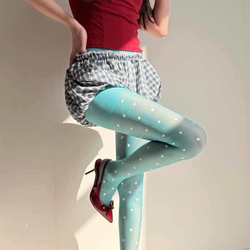 Women's Bold Polka Dot Sheer Tights – Retro Mesh Fashion Stockings - Harmony Haven - Essentials