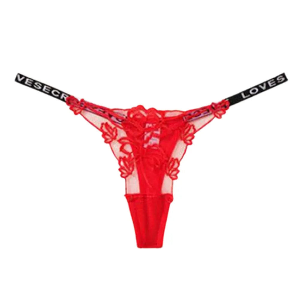 Women’s Sheer Lace Thong Panties – Transparent Mesh Embroidery Low Rise Underwear - Harmony Haven - Essentials