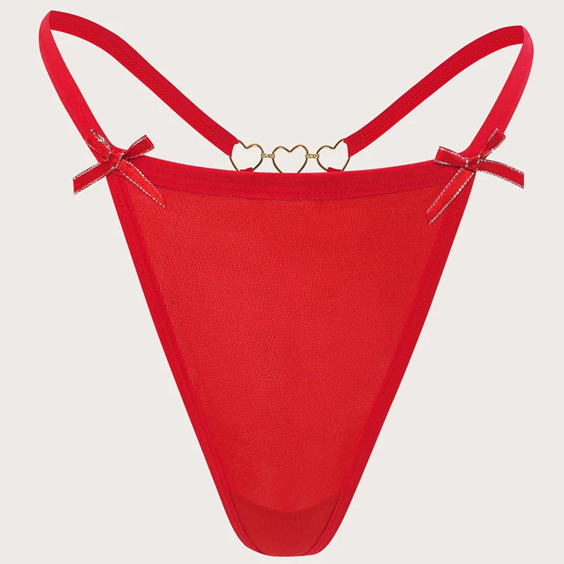 Women’s Red Bow G String Panties – Low Rise Heart Decor Sexy Lingerie - Harmony Haven - Essentials