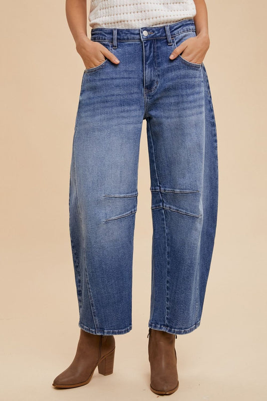 Annie Wear Mid Rise Barrel Leg Jeans with Pockets - Harmony Haven - Essentials