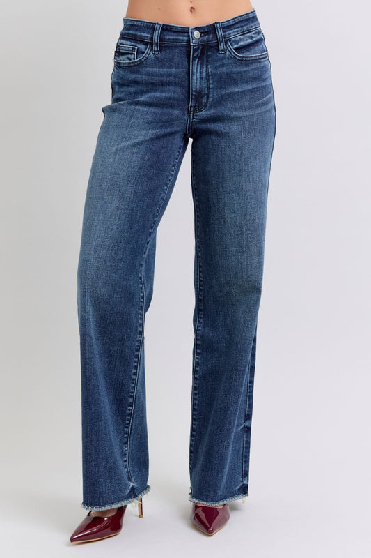 Judy Blue Full Size Raw Hem Mid Rise Jeans - Harmony Haven - Essentials